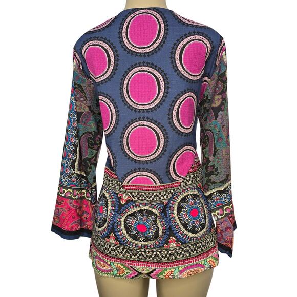 ETHNC Wrap Top Womens Small Colorful Bohemian Boho Bollywood Travel Vacay Kimono - Picture 2 of 9